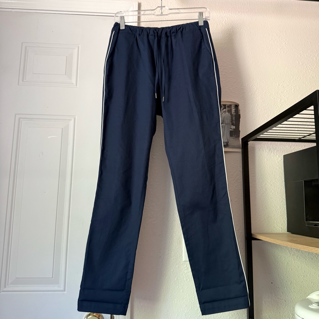 Wildfang Navy Blue Essential Drawstring Straight Leg Piped Side Striped Pants